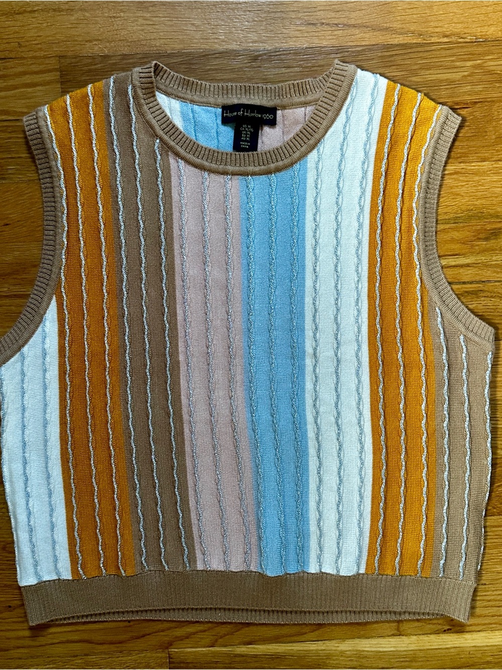 NWOT House of Harlow Sleeveless Striped Knit Tank Top in Pink, Cream, Gold & Sky - Picture 3 of 5